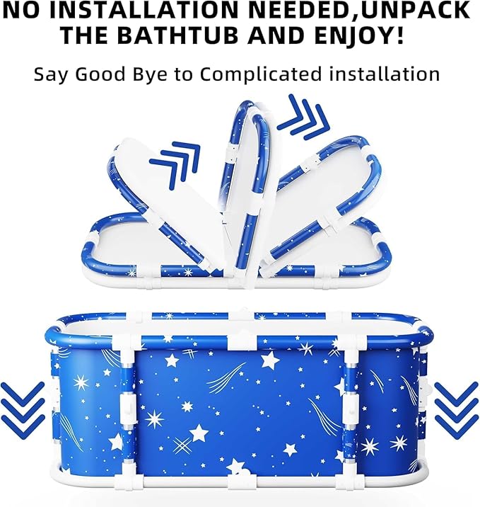 Portable Bathtub, 47“ Foldable Bathtub-Installation Free, 7 Layers Thicken with Metal Support, Therapy Tub for Shower Stall Fold Up Soaking, Hot SPA, Ice Bath (Classic Star D1)