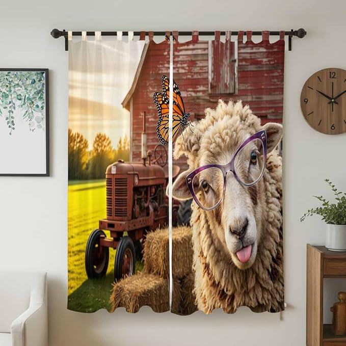 Farm Sheep Living Room Curtains 96 Inch Length, Window Curtains Tab Top - Image 2