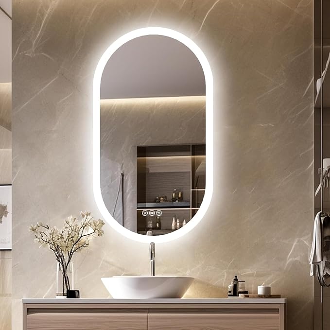 LUVODI Lighted LED Bathroom Mirror: 40x20IN Oval Anti-Fog Dimmable Wall Mounted by LUVODI