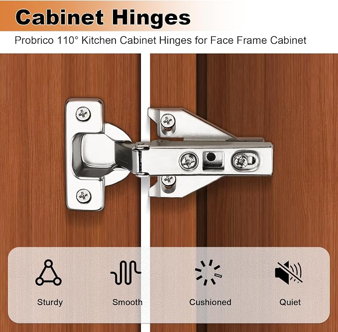 Probrico Soft Opening Kitchen Cabinet Hinges 10 Pair, Brushed Satin Nickel Face - Image 2