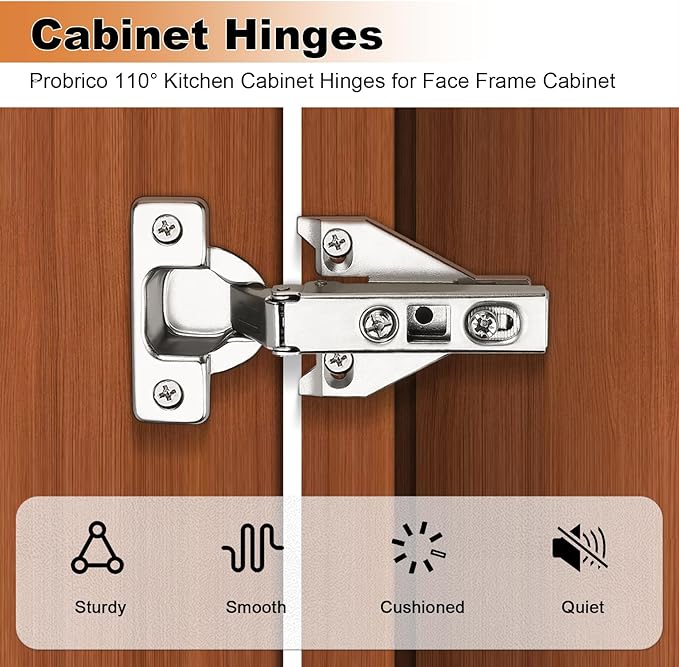 Probrico Soft Opening Kitchen Cabinet Hinges 5 Pair, Brushed Satin Nickel Face - Image 2