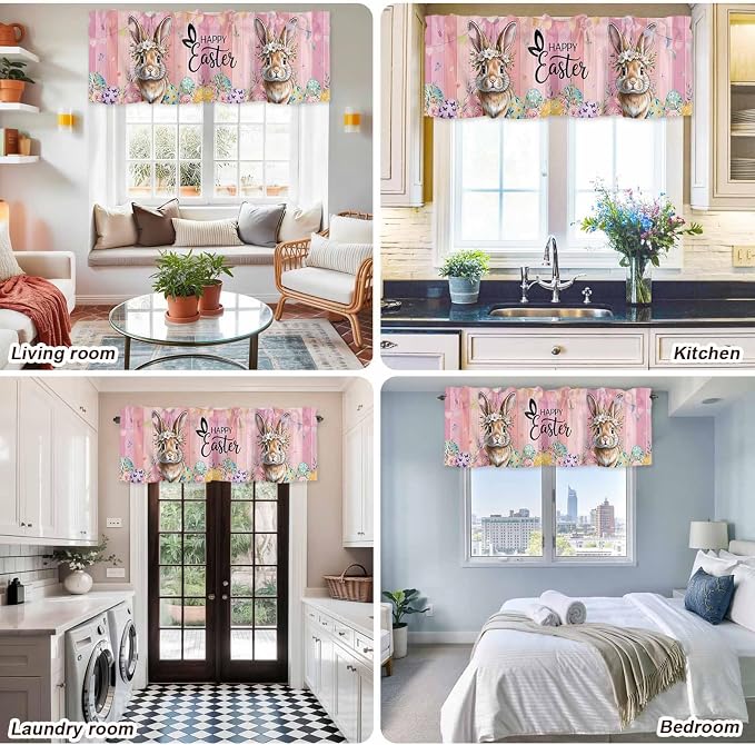 Easter Curtain Valances for Windows, Kitchen Valance Window Treatment, Spring - Image 9