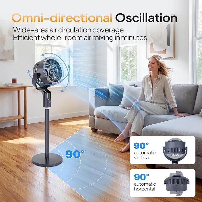 ROVSUN 3-in-1 Standing Fan, 90°+90°Omni-directional Oscillating Fan - Image 4