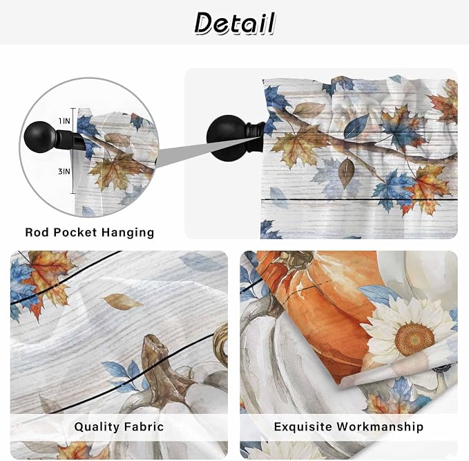 Thanksgiving Pumpkin Kitchen Curtains 54 Inch Long 2 Panel Set, Rod Pocket - Image 9