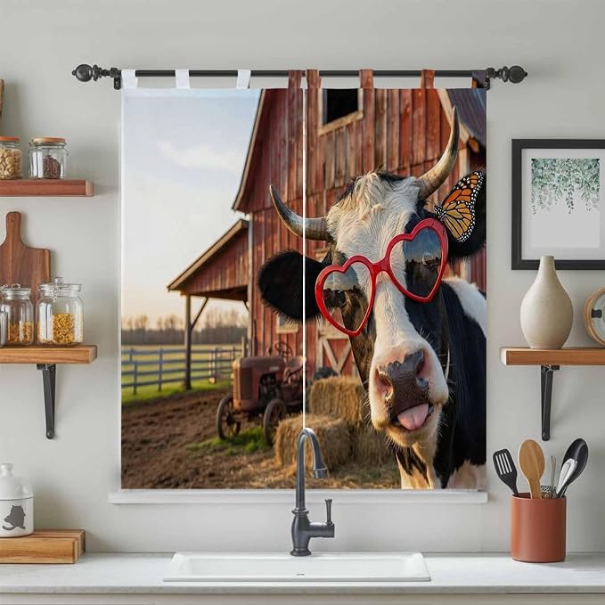 Farm Cows Bedroom Curtains 72 Inch Length, Window Curtains Tab Top, Farmhouse - Image 3
