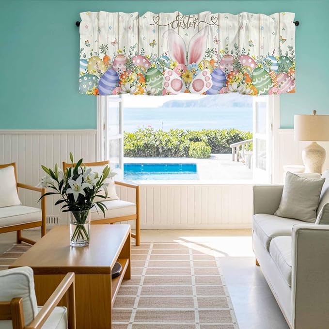 Happy Easter Curtain Valances for Windows, Kitchen Valance Window Treatment - Image 8