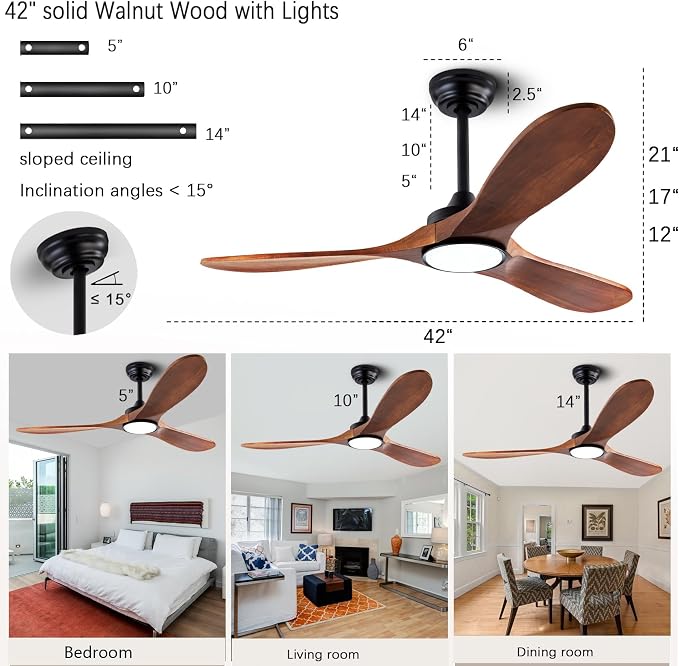QUTWOB 42" Wood Ceiling Fans - Image 2
