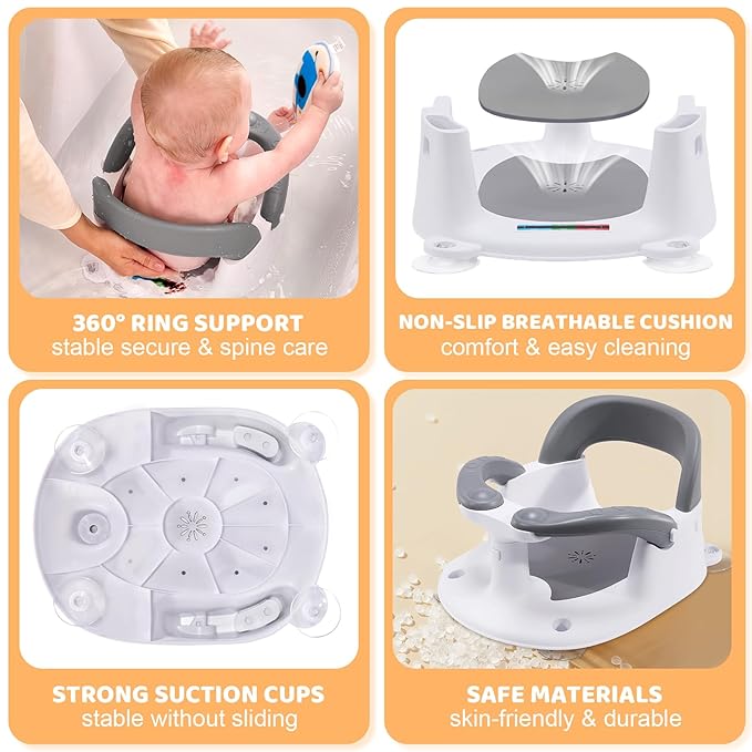 Baby Bath Seat for Babies 6 Months & Up Sitting Up,Infant Bath Seat with Temperature Alert+Open Backrest+on/Off Armrest,Toddler Bath seat Baby Bath Chair for Bathtub,Tub,Sink Aqua