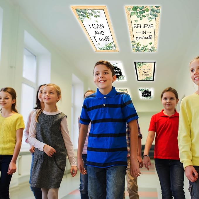 8Pcs Classroom Light Covers for Fluorescent Lights, 2x4 FT Yellow Wood Grain - Image 6