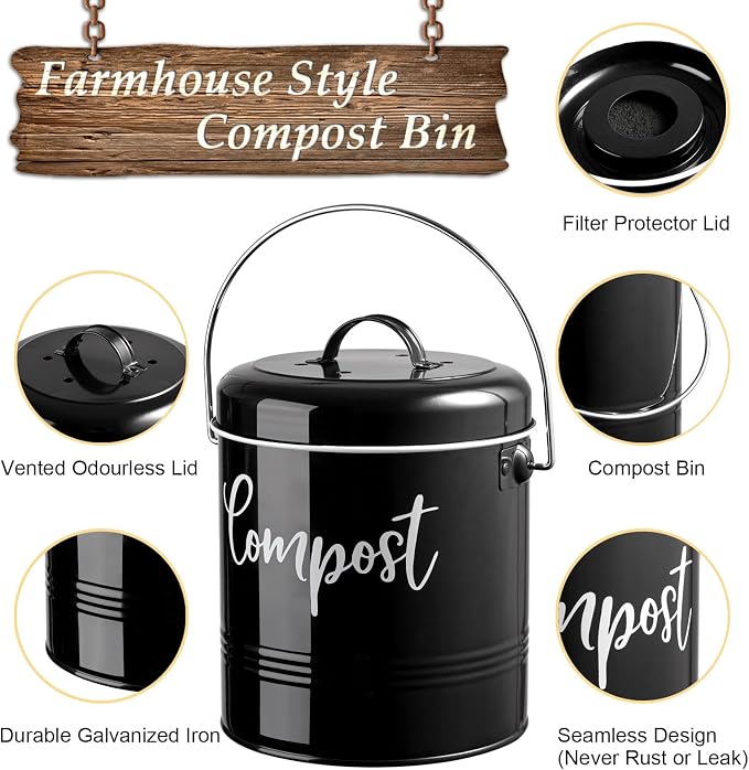 Compost Bin Kitchen, 1.3 Gallon Farmhouse Kitchen Compost Bin Countertop - Image 2