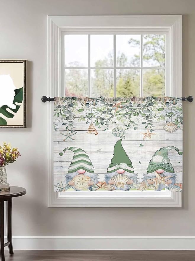Sheer Curtains 45 Inch Length, Coastal Eucalyptus Leaf Semi Sheer Curtains - Image 2