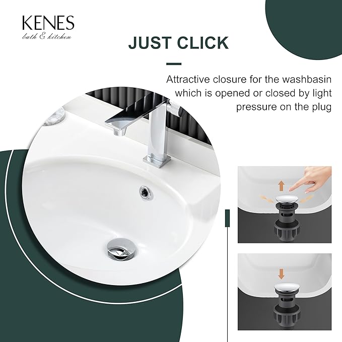 KENES Chrome Bathroom Pop Up Sink Drain with Overflow, Lavatory Bathroom Vanity Sink Drain Stopper, Sink Drain Assembly with Overflow Anti Clog Pop Up Drain