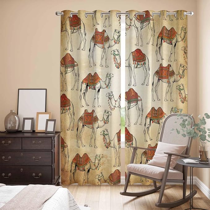 2 Panel Kitchen Cafe Curtains, Desert Sand Camel Sunlight Filtering Nature Air - Image 3