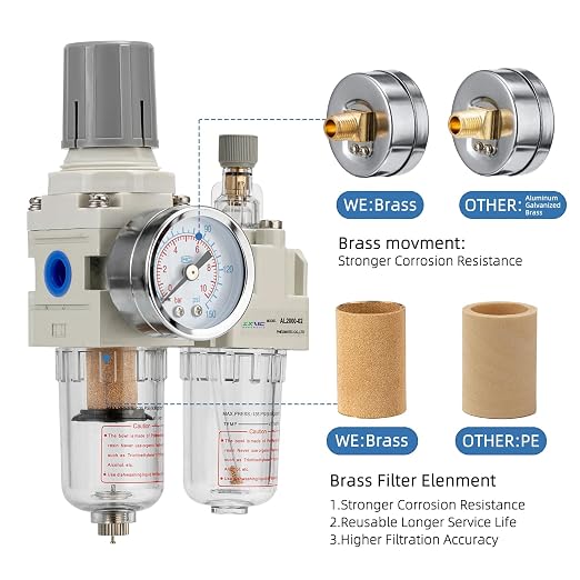 1/4" NPT Compressed Air Filter Regulator Lubricator Combination Water/Oil Trap - Image 5