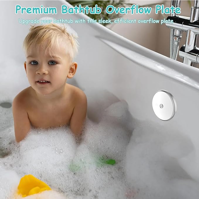 Single Hole Bathtub Drain Cover 1/8", Universal Bathtub Overflow Drain Cover with One Matching Screw for Waste and Over Flow, Tub Overflow Cover Fits Most Standard Bath Tub Drains (2PCS) (Silver)