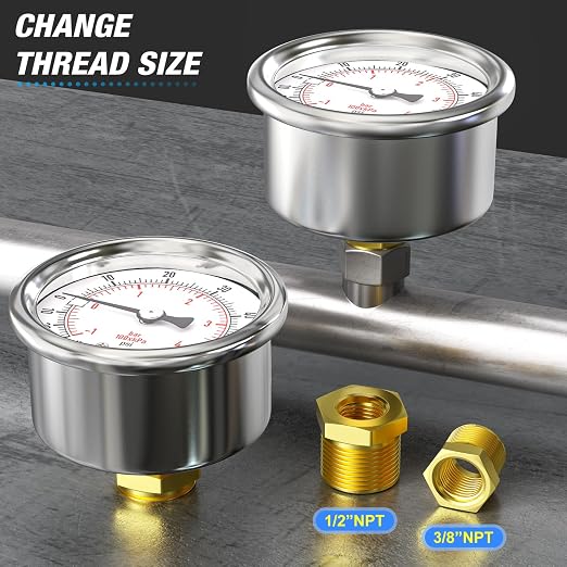 MEANLIN MEASURE -30inHG~60Psi Vacuum Gauge Stainless Steel 1/4" NPT 2" FACE - Image 3