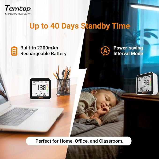 Temtop M10+ WiFi Air Quality Monitor, Rechargeable CO2 Detector - Image 8