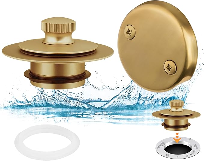 Artiwell Bath Tub Drain Trim Set Conversion Kit Assembly, With Easy Installation Lift and Turn Twist Bathdrain Stopper and Two Holes Tub Drain Overflow Faceplate,Fit Most Bath Drains, Champagne Bronze