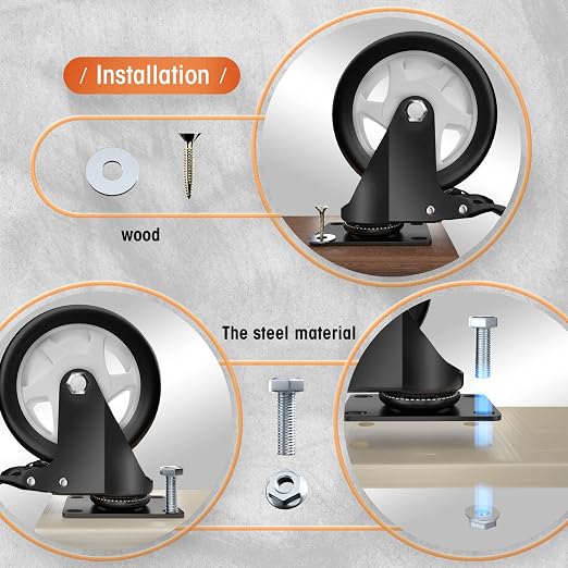 Casters, Top Plate Swivel Wheels, Locking Casters - Image 4