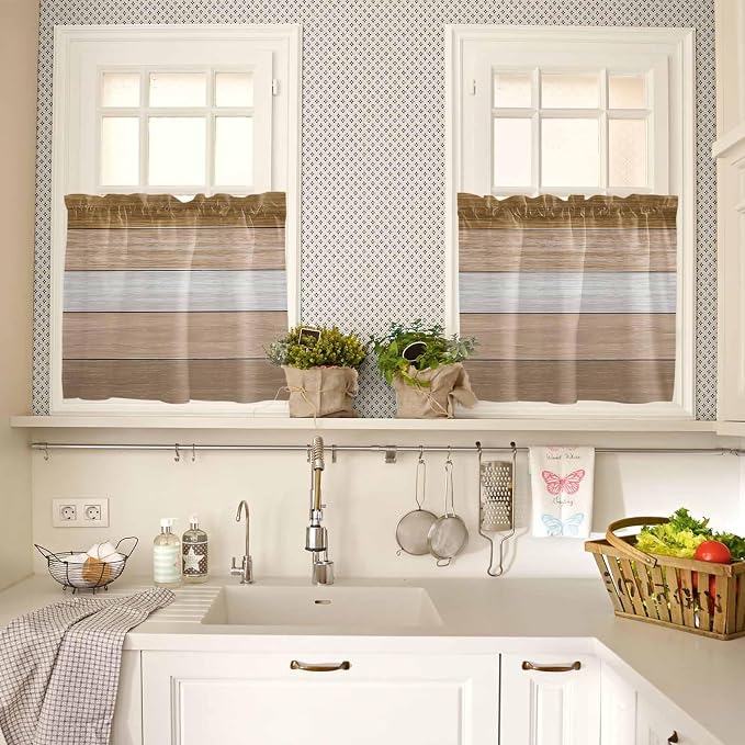 Retro Farm Wood Board Window Valance Curtains, 2 Panel - Image 7