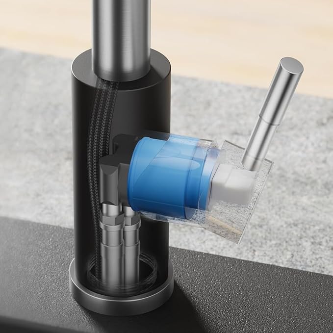 Smart Kitchen Faucet, 3 Modes Pull Down Sprayer, LED Temperature Control, Ceramic Valve,360-Degree Rotation,1 or 3 Hole Deck Plate,Double Spout. 10-Year Warranty. (KW-21NR, Brushed Nickel/Black)