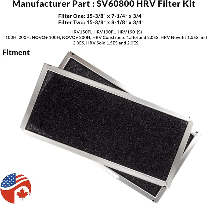 SV60800 HRV Filter Kit, 15-3/8 x 7-1/4 x 3/4 inches and 15-3/8 x 8-1/8 x 3/4 - Image 2