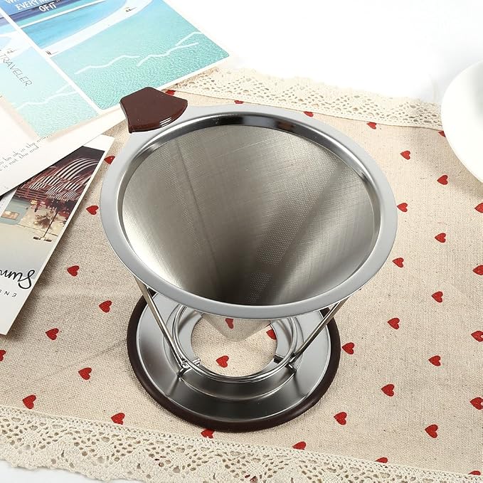 304 Stainless Steel Coffee Cone Filter, Double Layer Mesh Drip Dripper - Image 8