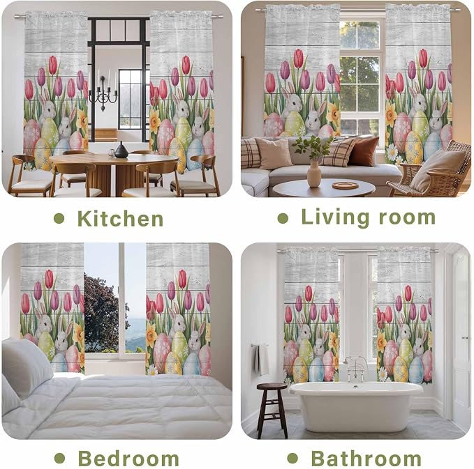 Easter Window Curtains 72 Inch Long 2 Panel Set, Rod Pocket Long Curtains & - Image 8