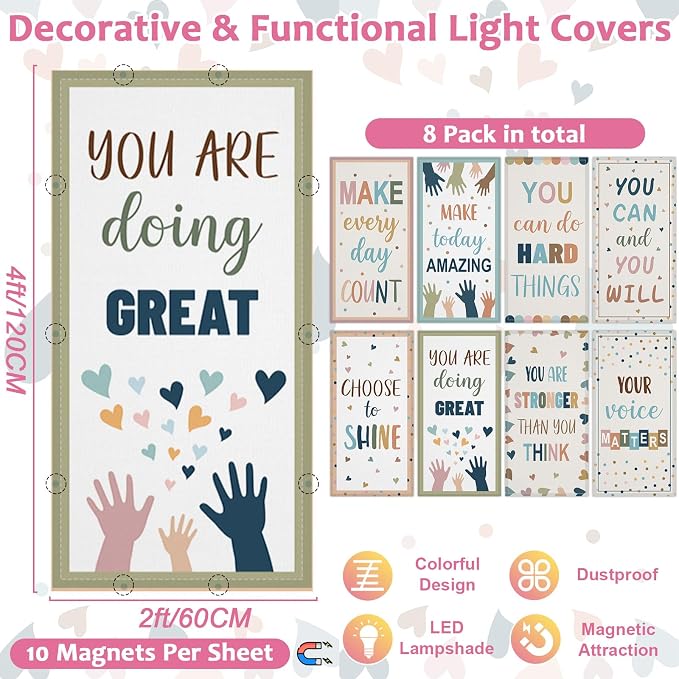 QOUBAI 8 Pcs Fluorescent Light Covers, 4 x 2 Ft Magnetic Light Filters - Image 2