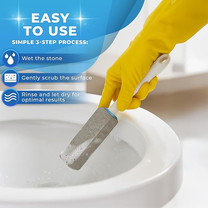 Pumice Stone Toilet Bowl Cleaner with Handle (6-Pack) – Hard Water Stain & Toilet Ring Remover – Natural Volcanic Stone Cleaner