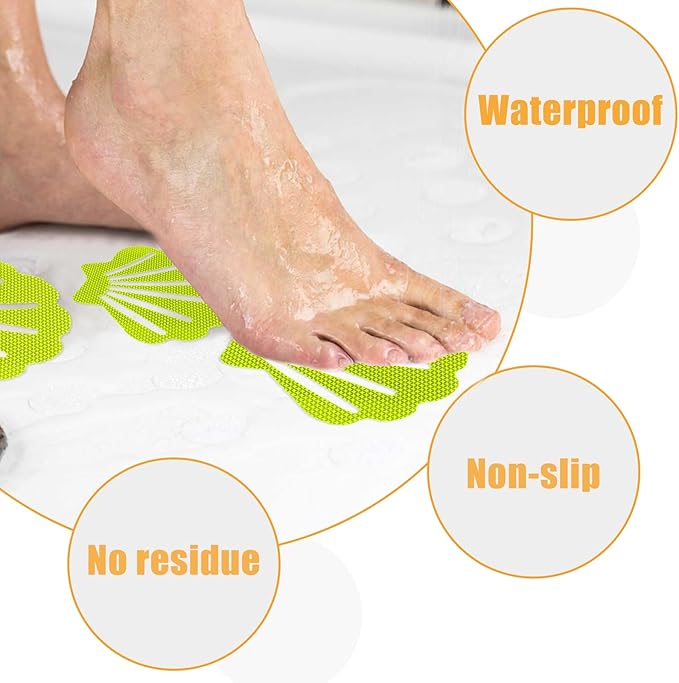 12 Pcs Non Slip Bathtub Stickers Green Adhesive Decals Sea Shell Shape Shower Stickers for Floor, Ladders, Bath Tub, Stairs, Bathroom