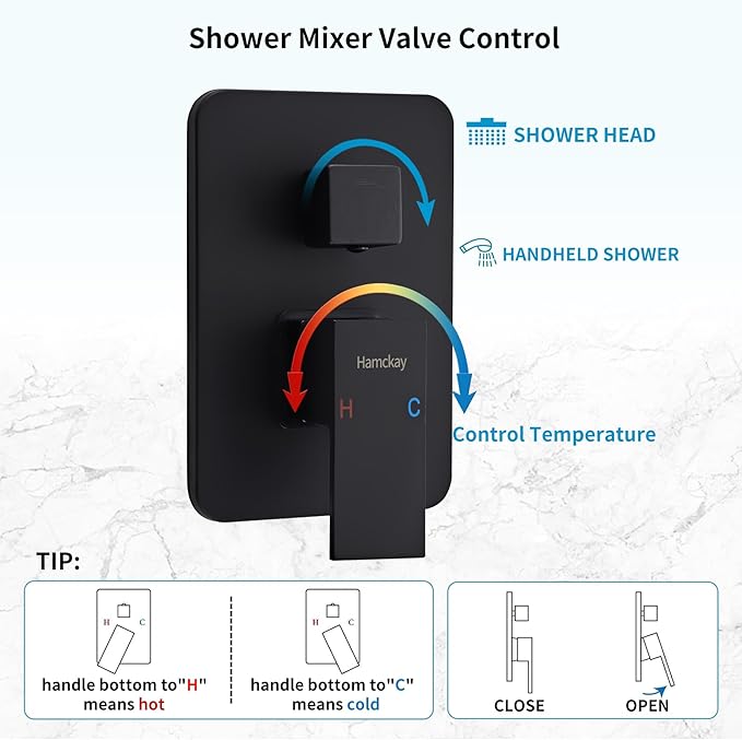10 Inch Matte Black Shower Faucet Set with Rain Shower Head and Handheld Spray, Wall Mounted Rainfall Shower Head with Handheld Combo, Bathroom luxury Shower System with Valve and Trim
