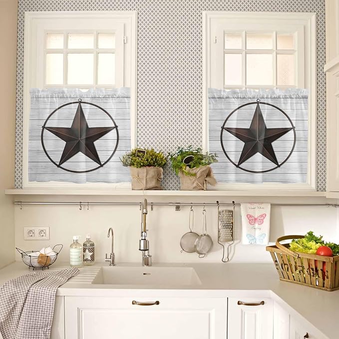 Vintage Farm Western Star Window Valance Curtains, 2 Panel - Image 5