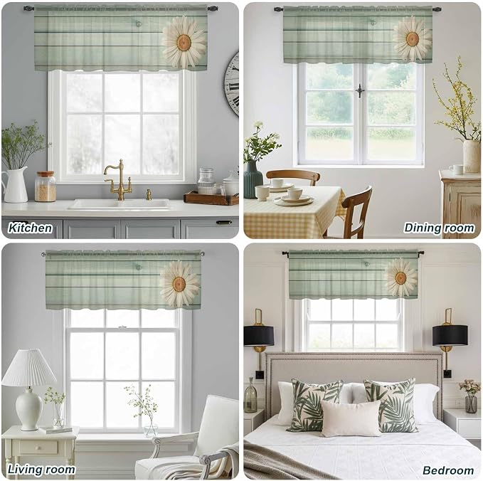 Daisy Flower Sheer Valances for Windows 54"x18", Light Filtering Kitchen - Image 5