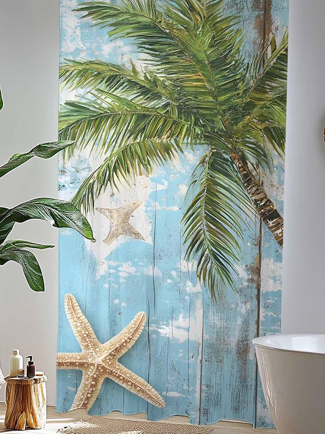 Sheer Curtains 84 Inches Long, Coastal Beach Blue Semi Sheer Curtains Light - Image 4