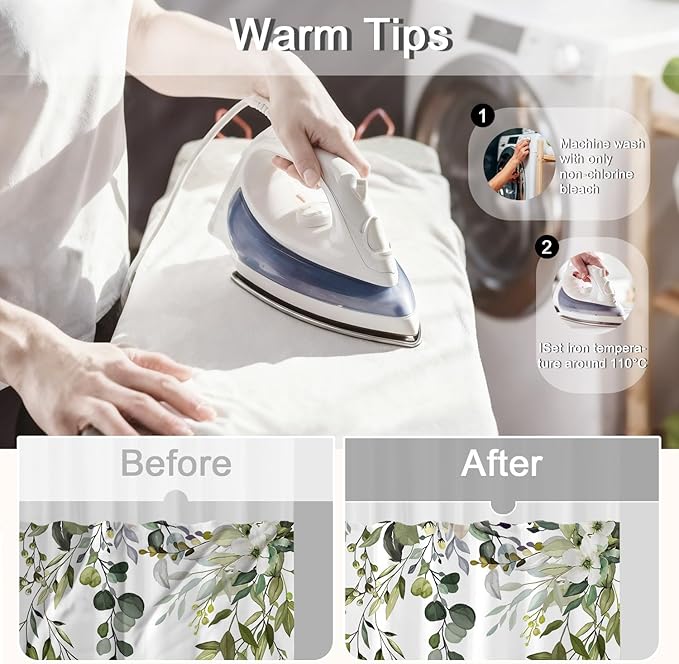 No Hook Shower Curtain and Liner Set, Sage Green Eucalyptus Floral Shower Curtains for Bathroom, Bath Curtain Sets with Snap in Liner, Waterproof with See Through Top Window, 71x74 Inches