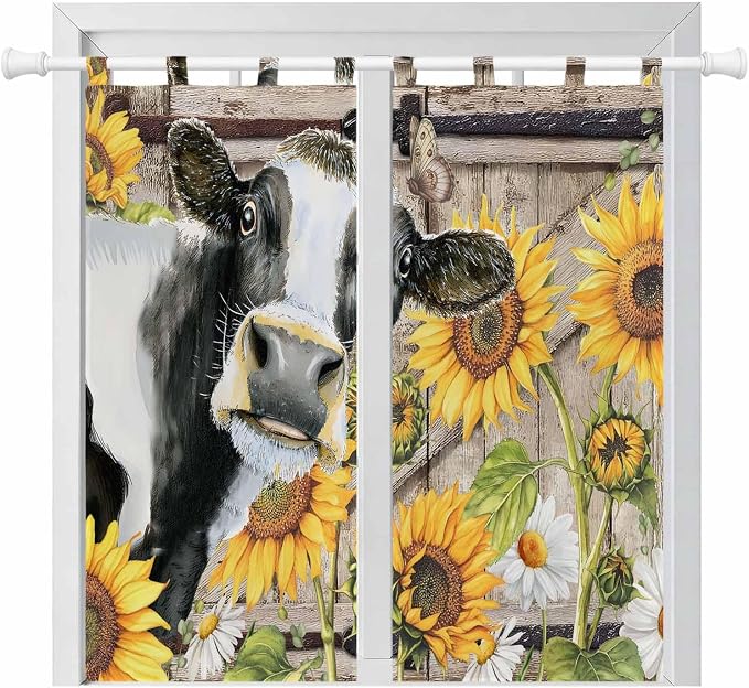 Retro Farmhouse Flower Bathroom Curtains 63 Inch Length, Window Curtains Tab Top by Unknown