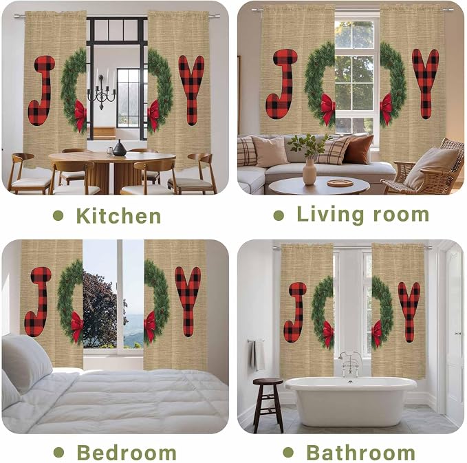 Red Green Christmas Window Curtains 72 Inch Long 2 Panel Set, Rod Pocket Long - Image 8