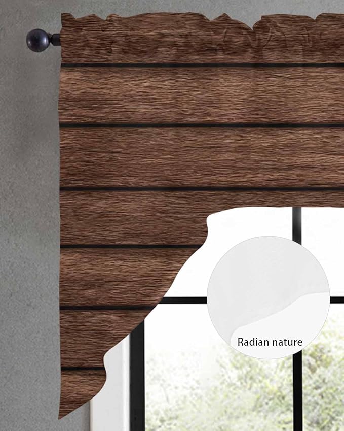 Brown Wooden Board Swag Kitchen Curtains Valance and Tier Set, Vintage Wood - Image 5