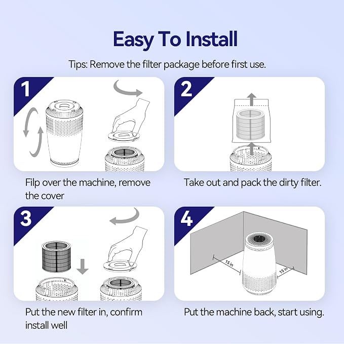 Air Purifiers for Home Bedroom, 3-in-1 HEPA Filter for Pets Dander Dust Pollen - Image 7