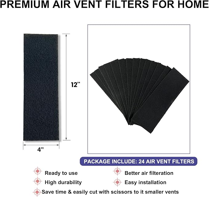 Carbon Filter 4 x 12 Inch 24 Pcs Activated Charcoal Air Vent Floor Heater - Image 4