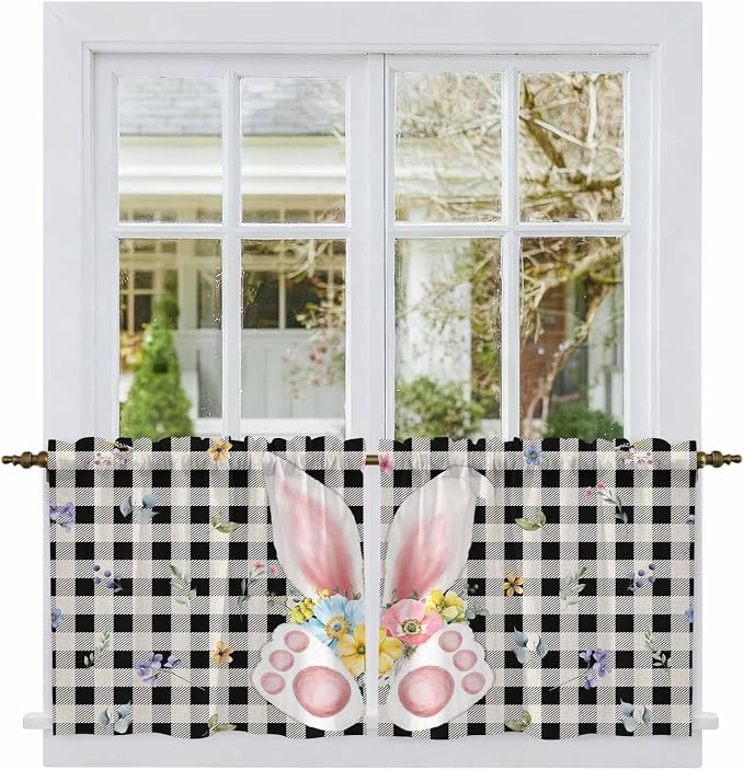 Easter Kitchen Tier Curtains 24 Inch Long 2 Panel Set, Rod Pocket Cafe Small - Image 2