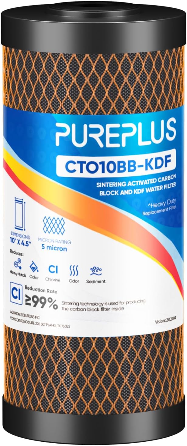 PUREPLUS 5 Micron 10" x 4.5" Whole House Coconut Shell Activated Carbon and KDF by PUREPLUS