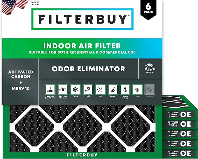 Filterbuy 16x16x1 Air Filter MERV 10 Odor & Allergy Defense by Filterbuy