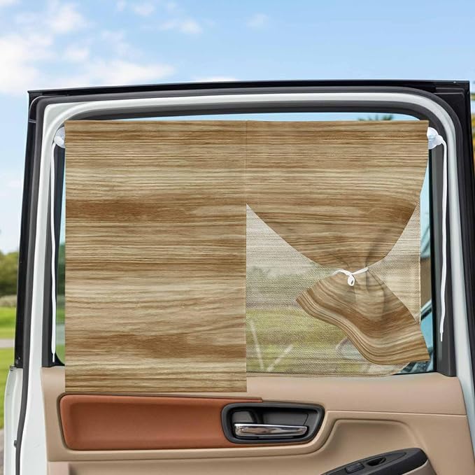 Light Brown Wood Grain Magnetic Double Layer Car Window Shades, Side Window - Image 3