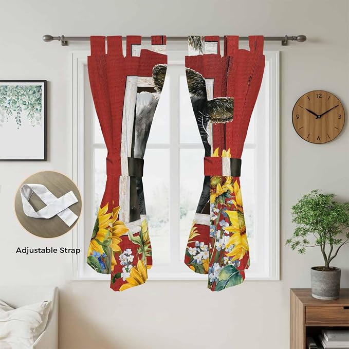 Cows Sunflowers Bathroom Curtains 63 Inch Length, Window Curtains Tab Top - Image 5
