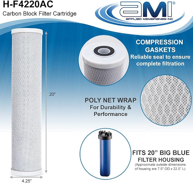 APPLIED MEMBRANES INC. 4.5" x 20" Carbon Water Filter | Whole House or - Image 3