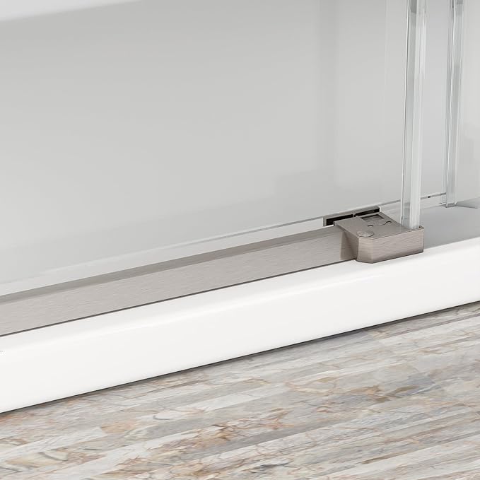 Sunrosa Semi-Frameless Glass Shower Door, 51-55" W x 76" H Single Sliding Shower Door with Tempered Glass 5/16"(8mm), Brushed Nickel