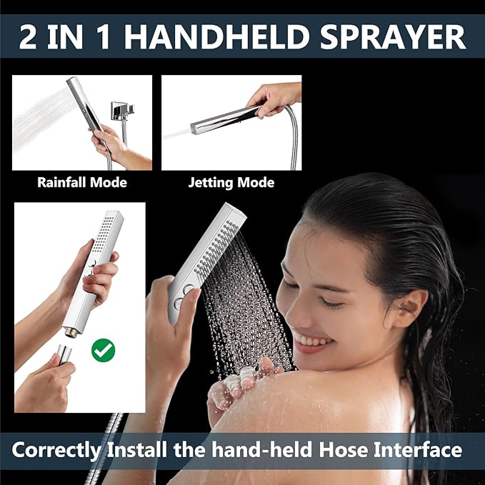 Aolemi Shower Faucet Set Ceiling Mount Shower System Rough-in Valve and Shower Trim Kit 10 and 6 Inch Dual Shower Head 2 in 1 Handheld Spray Push Button Diverter Polish Chrome