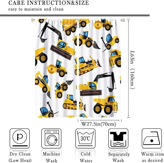 Kids Construction Equipment Window Curtains, Excavator Tractor Tow Truck Rod - Image 4
